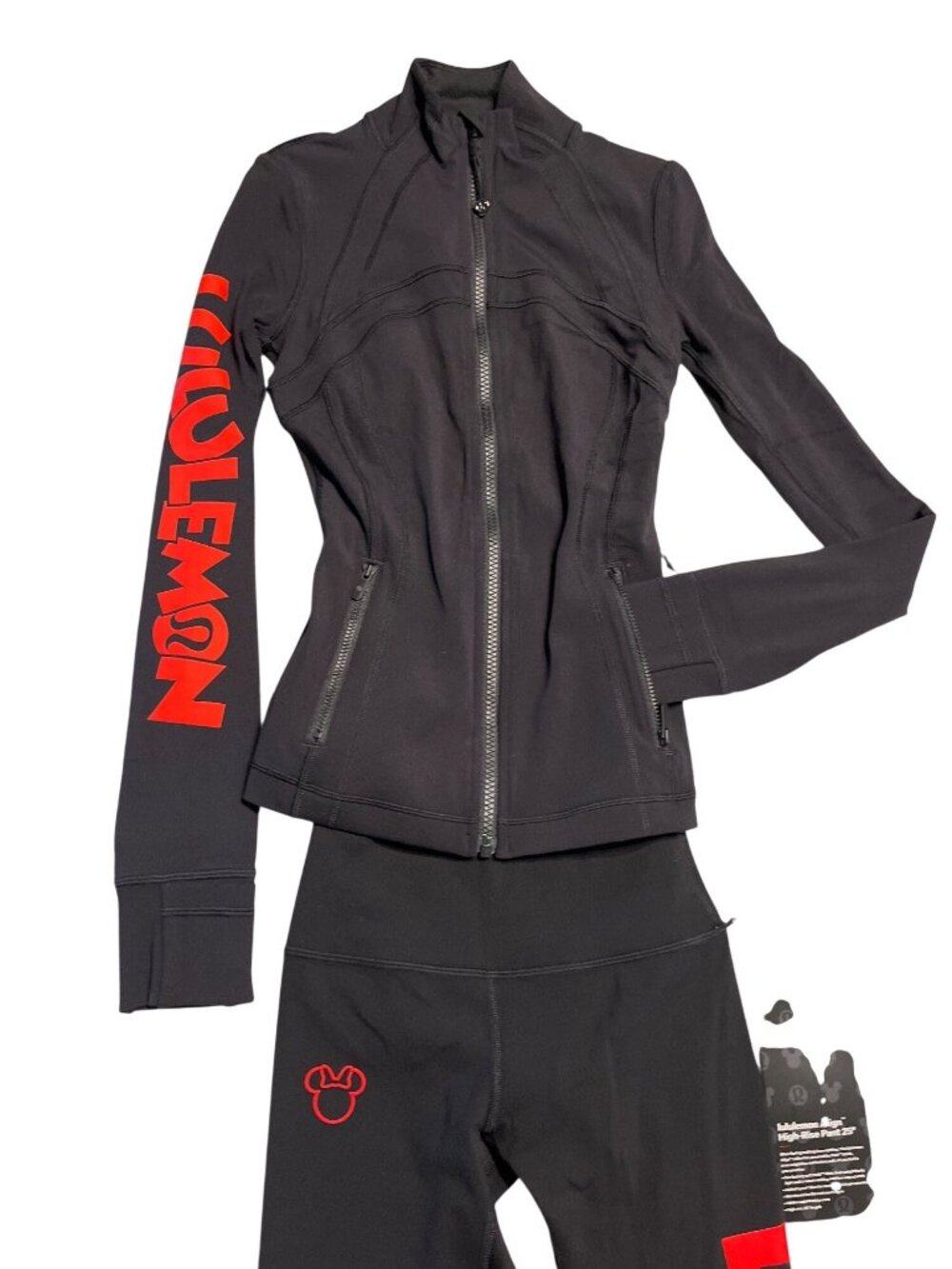 Disney X Lululemon Define Jacket Nulu & Align High Rise Pants 25"Black/Red Women